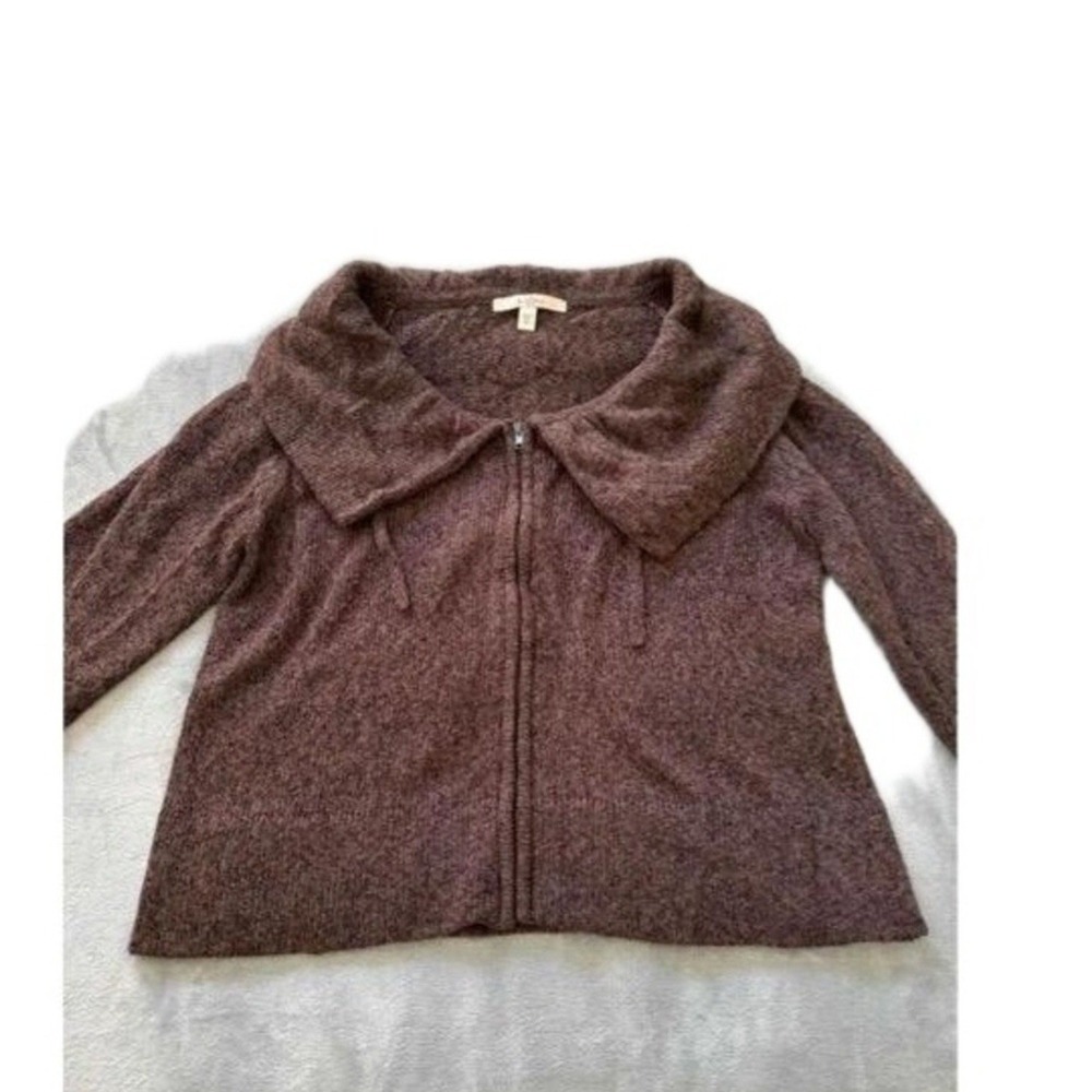 Vintage Fever Sweater Women's XL Brown Zip-Up Chunky Cardigan Wide Collar Boho